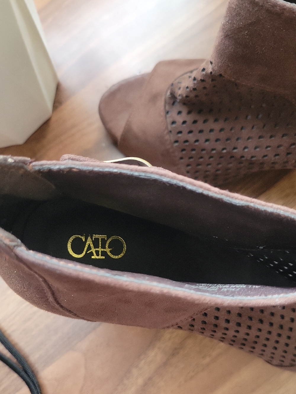 Cato Open Toe Brown Zipper Back Mesh Top Suede Look Ankle boots With Heel 7.5 - Picture 9 of 12